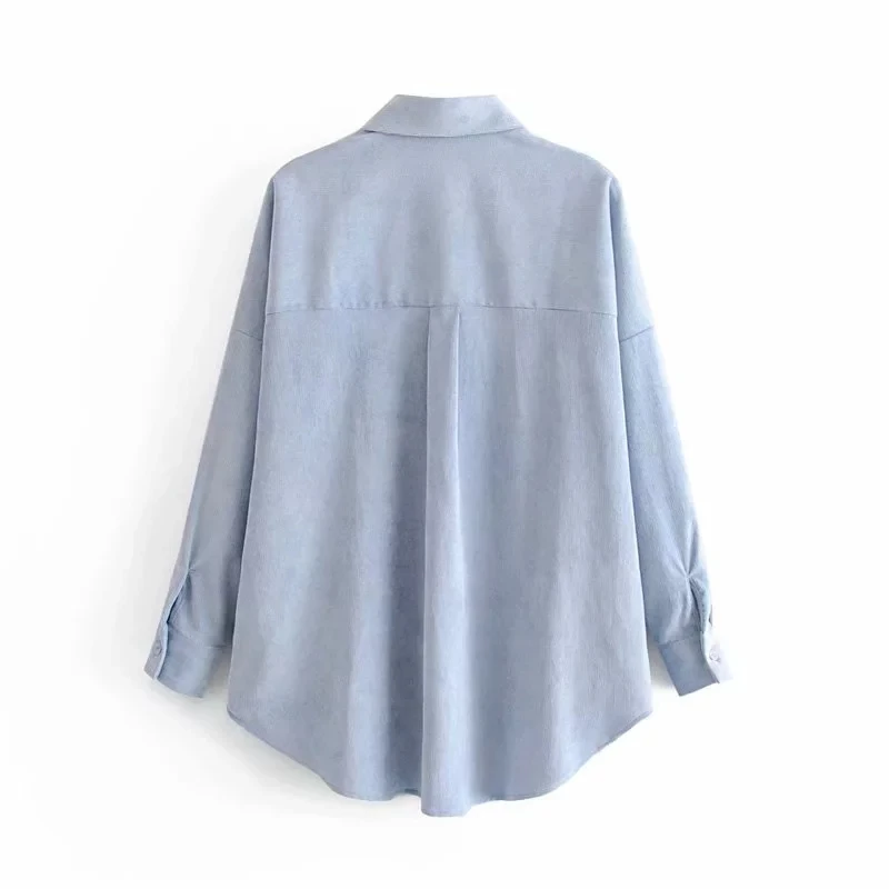 Withered spring england preppy oversize corduroy boyfriend shirt women blusas mujer de moda2020 womens tops and blouse plus size