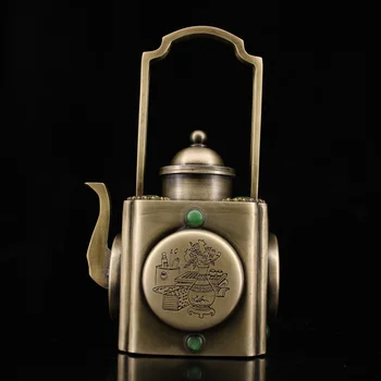 

wedding decoration Chinese collection of old white copper handmade gems inlaid flagon kettle