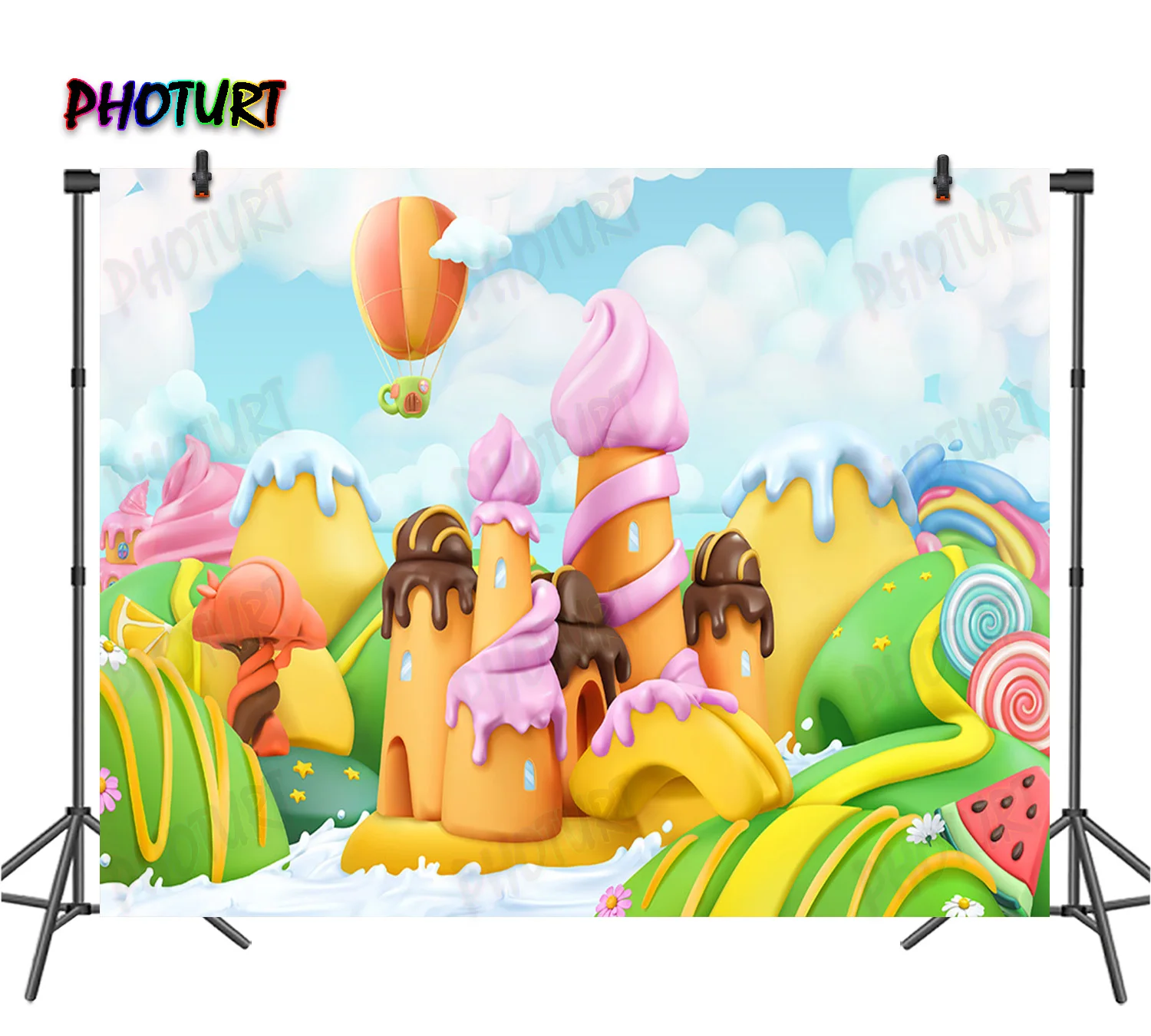 

PHOTURT Candyland Backdrop Girls Birthday Party Decorate Background Sweet Ice Cream Vinyl Photo Banner Photography Props