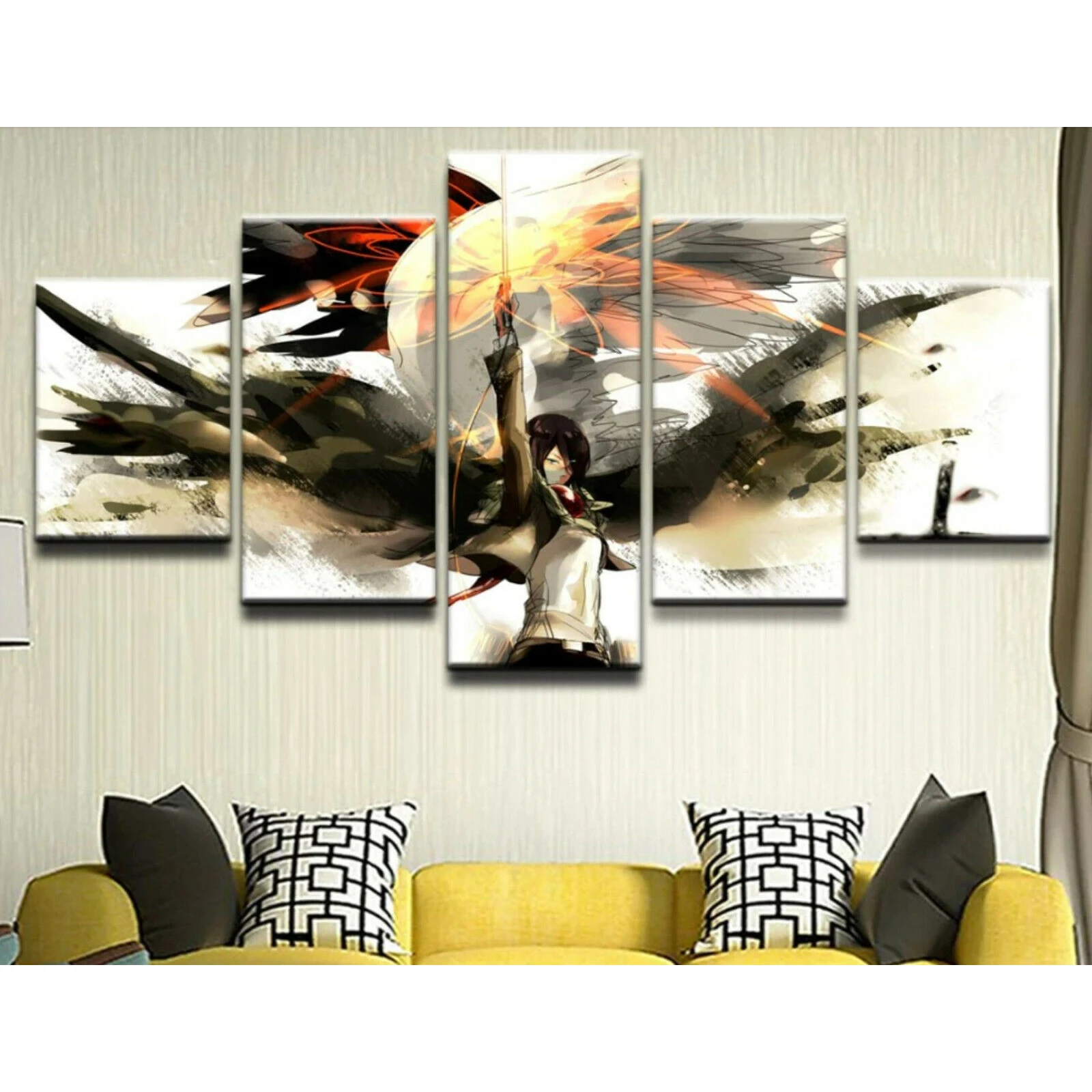 

No Framed Canvas 5Pcs Anime Mikasa Ackerman Attack Titan Wall Posters Pictures Home Decor Accessories for Living Room Paintings