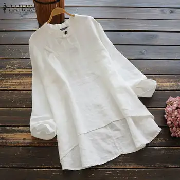 

ZANZEA Women's Shirts 2020 Vintage 100% Cotton Blouses Ladies Chinese Style Buttons Tops Casual Loose Long Sleeve Blusas Tunic