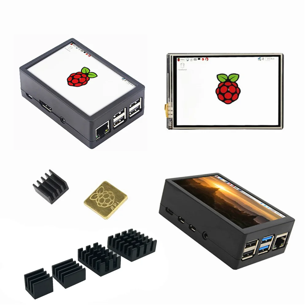 3,5 дюймовый TFT ЖК-дисплей сенсорный экран+ ABS чехол+ радиатор для Raspberry Pi 4B 3B+ 3B