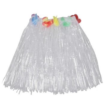 

Short Hawaiian Grass Hula Skirt Luau with Flowers Fancy Dress Costume Accessory (white)