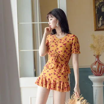 

Sexy Bathing Suit Women Swimwear Push Up Swimsuit With Bikini Set Print Swimsuits Skirt Split Short Long Sleeve Drawstring Thin