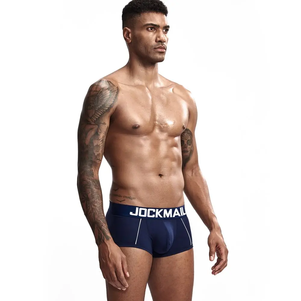 JOCKMAIL сексуальное мужское нижнее белье U выпуклая сумка мужские Трусы Дышащие Боксеры хлопковые забавные трусы однотонные белые домашние шорты