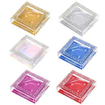 

12PCS Square False Eyelashes Packaging Boxes Rhinestones Lash Storage Cases with Glitter Paper and Clear Tray for Women Girls