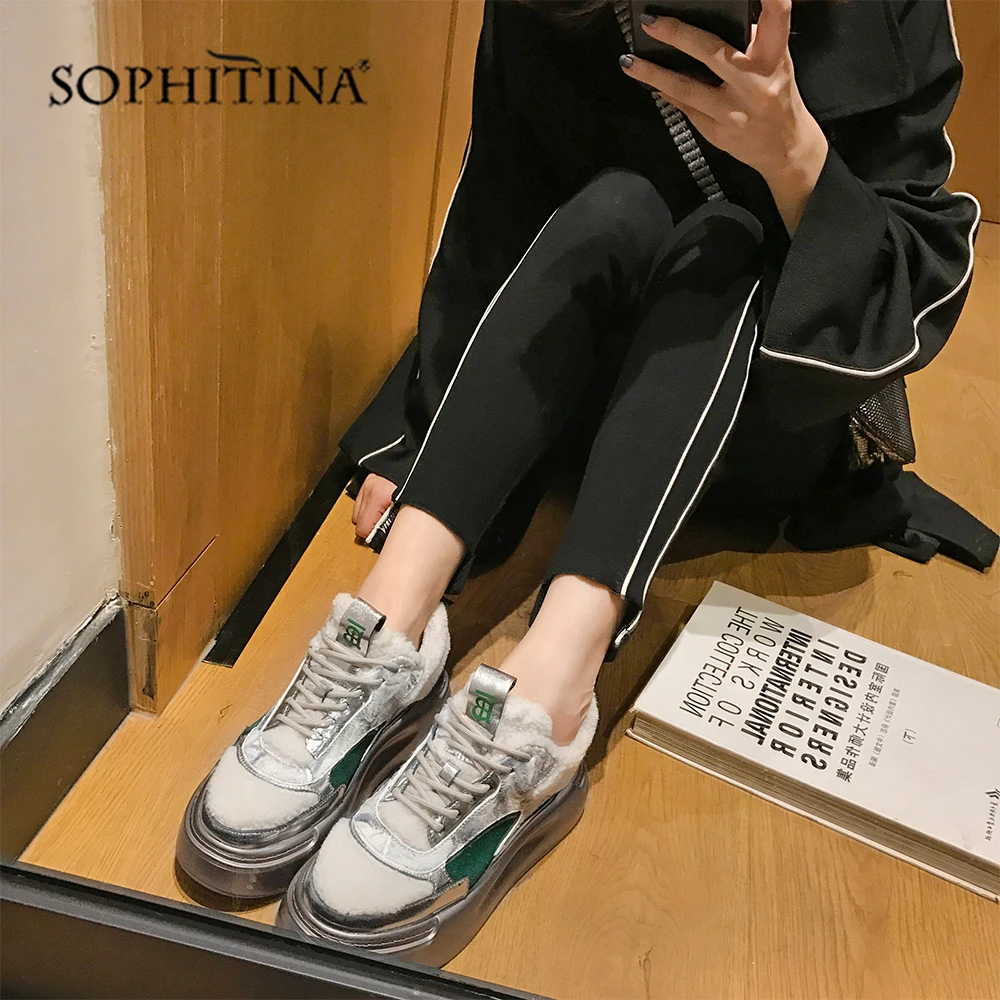SOPHITINA, удобная шерстяная обувь на плоской подошве с круглым носком модная женская зимняя обувь на толстой подошве со шнуровкой новая обувь на плоской подошве ручной работы, MO388