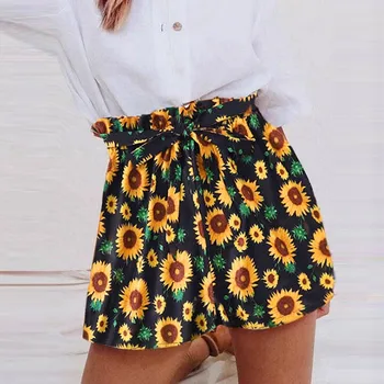

2020 Shorts Women Sunflower Print Loose Hot Pants Lady Home Shorts Trousers spodenki damskie