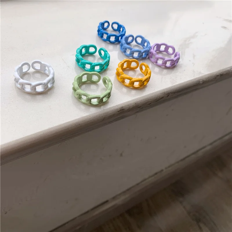 Karnoz 7PCS Style Spray Paint Ring Handmade Free Shipping Korean Design Sense Metal Chain Opening Jewelry Niche Color New Female