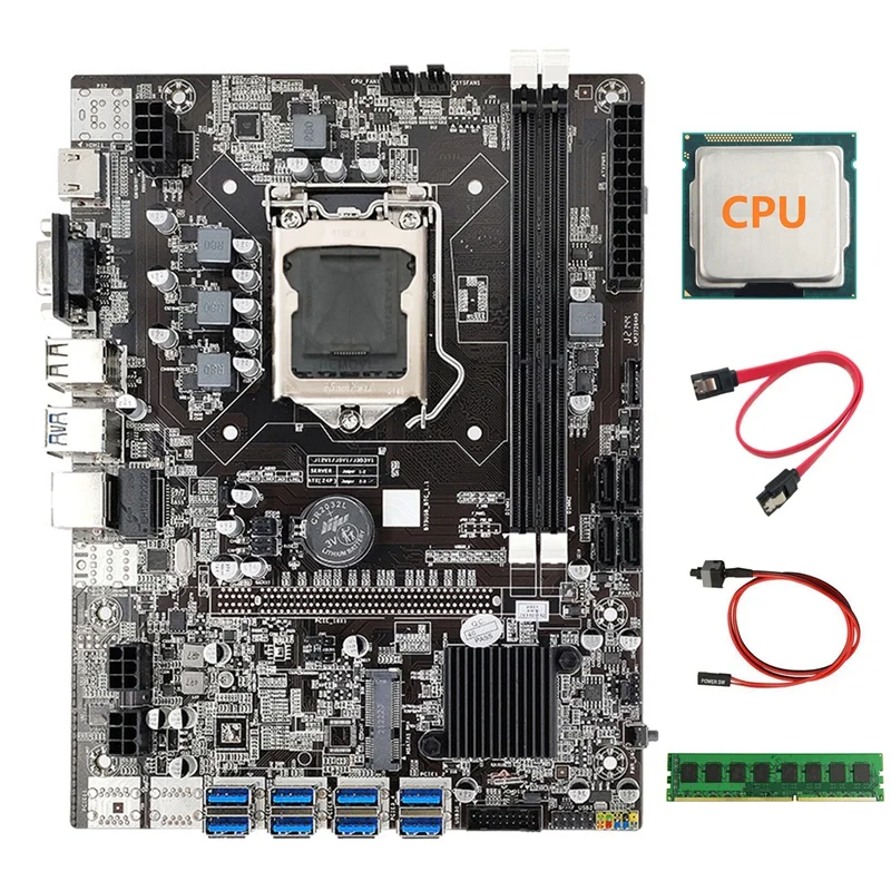 B75 ETH Mining Motherboard+CPU+DDR3 4GB 1600Mhz RAM+Switch Cable+SATA Cable 8XPCIE to USB DDR3 B75 BTC Miner Motherboard best pc motherboard brand