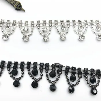

9Yards Fashion New Design Clear Black Rhinestone Trim Shining Crystal Beads Decorative Stone Chain Trimming