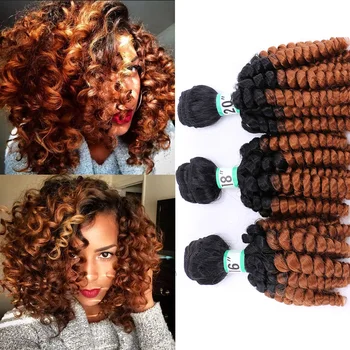 

Natifah Ombre Bouncy Curly Hair Bundles Synthetic Hair Extensions 16 18 20Inch Hair Weaving Curly Hair for Woman