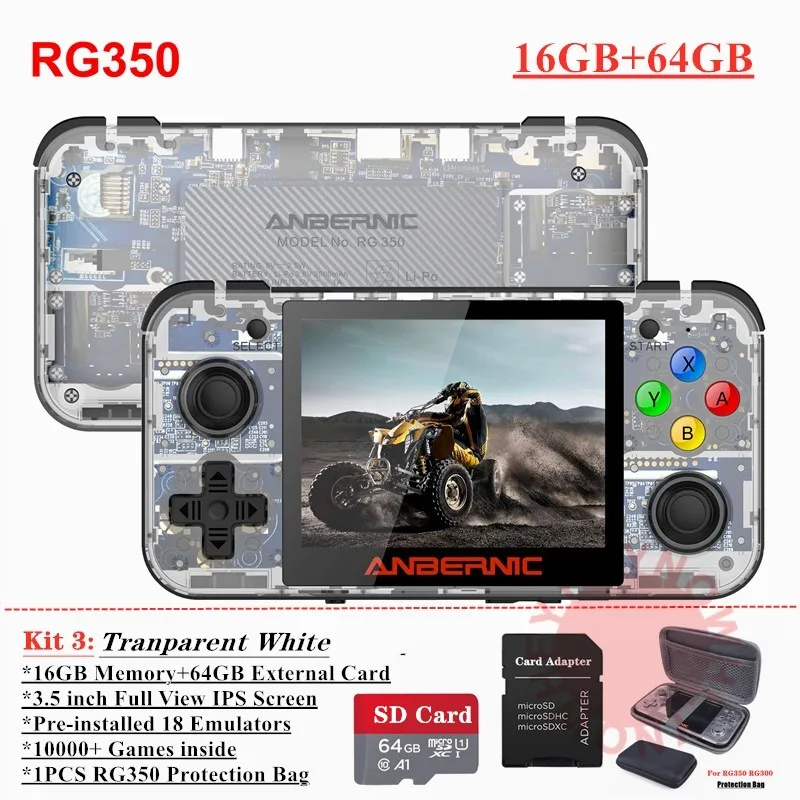 Transparent W 80GB HEYNOW RG350 Linux система Ретро игровая консоль 3,5 дюймов ips экран RG 350 портативный игровой плеер 32G/64G карта 10000+ игровой 16 эмулятор - Цвет: Transparent W 80GB