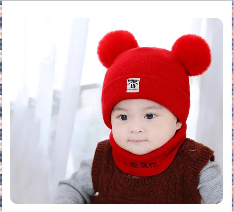 new hat scarf autumn and winter baby hat boys and girls hair ball hat O collar scarf winter warm knitted beanie hat scarf s