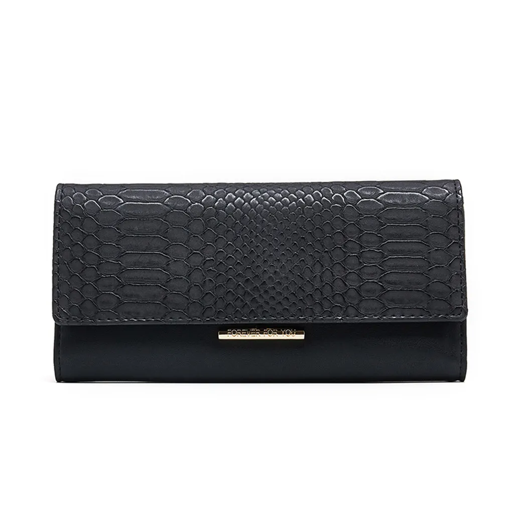 Черный CONEED кошелек, женский кошелек, Модный женский кошелек, женский кожаный винтажный кошелек на застежке,, большой вместительный кошелек-клатч - Цвет: Черный