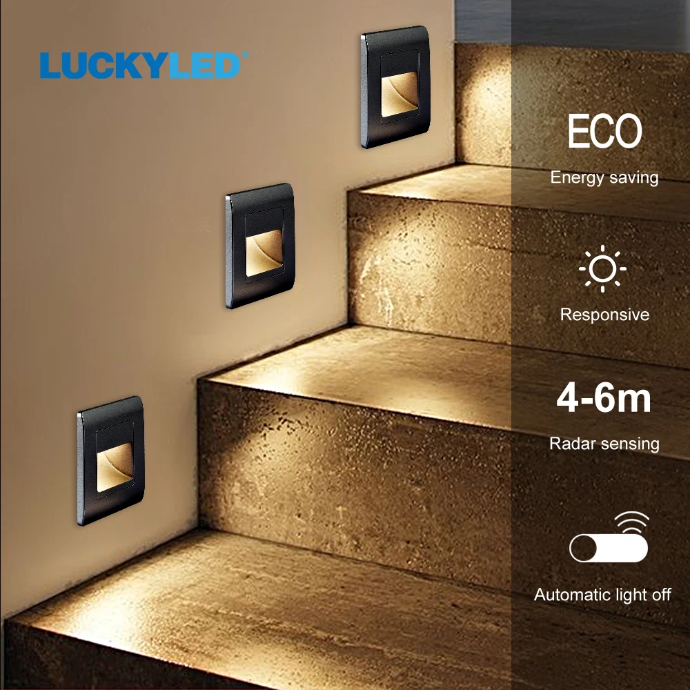 LUCKYLED Recessed Led Wall Lamp PIR Motion Sensor Stair Case Light AC85-265V Step Lamp Corridor Lighting Indoor Wall Lighting