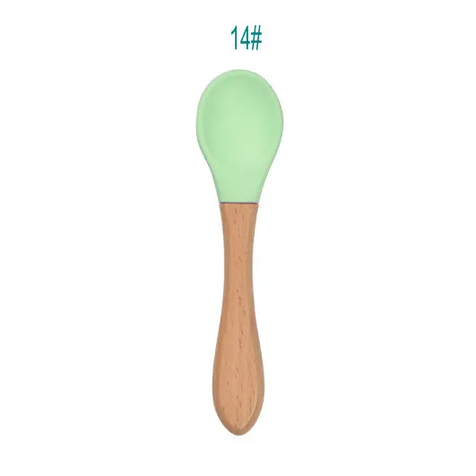Colheres de Madeira do Bebê Utensílios de Mesa Orgânico Livre Silicone Dica Bebê Crianças Infante Alimentação Colher Comida Material Macio 5 Pçs Bpa 15 High Quality Mamãe e Bebê