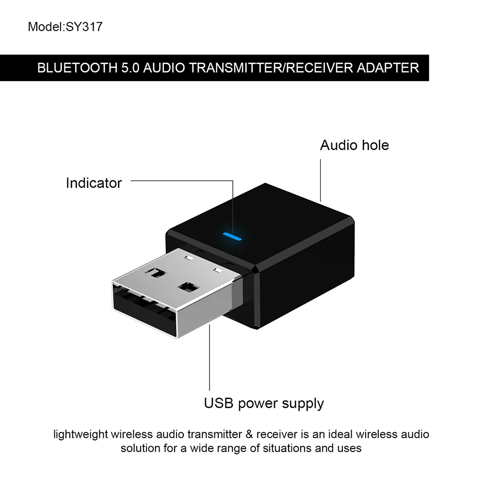 2-в-1 Bluetooth 5,0 аудио приемник беспроводной передатчик Bluetooth стерео AUX USB 3,5 мм Jack для ТВ планшетный ПК автомобильный комплект Беспроводной адаптер