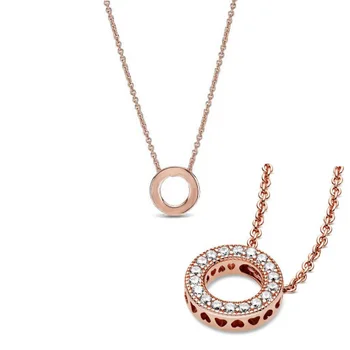 

New 2020 Signature Rose Pave Circle Heart Necklace Crystal Necklaces For Women Fashion Pendant Necklace Jewelry gift