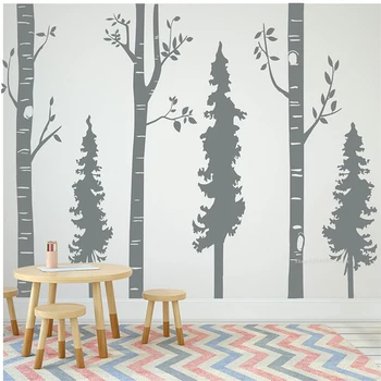 

Birch and Pine Trees wall Sticker Tree Branch Decal decor Children's Bedroom Vinyls Removable posters Forest Wall mural ds022