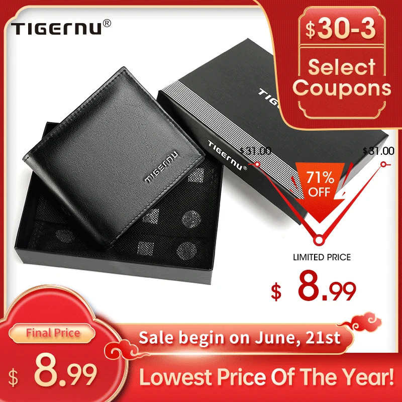 Portfel Tigernu za $8.99 / ~34zł Tigernu New High Quality Wallets Men Thin Money Purse Male Business Card Holder For Men Fashion Brown Leather Wallet Short Purse