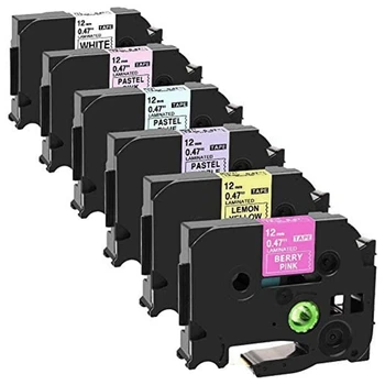 

6PCS Compatible Label Tape Replacement 12mm, White/Berry Pink/Pastel Purple/Blue/Pink/Fluorescent Yellow for TZe-231 MQP35 MQF31