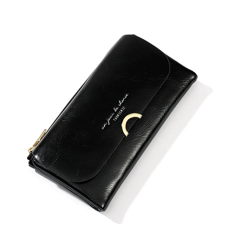 Женский кошелек из восковой кожи в стиле ретро, длинная сумочка на молнии для монет, карт, Большая вместительная сумочка для женщин, кошельки