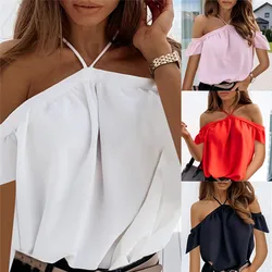 Chemisier Sexy à manches courtes pour femmes, épaules dénudées, dos nu, couleur unie, élégant, 2xl, été, 2021 