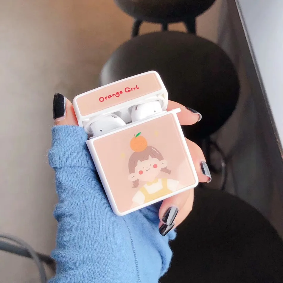 Orange Girl Для AirPods случае 3D мультяшный наушник чехол для Apple Airpods 2 забавные интимные аксессуары защитную крышку с палец кольцо ремень - Цвет: Orange Girl