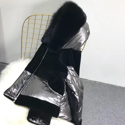 Black Натуральный мех пальто зимняя куртка женская парка натуральный большой Лисий меховой капюшон, воротник утиный пух шерстяная Верхняя одежда Толстая теплая Новинка - Цвет: Black