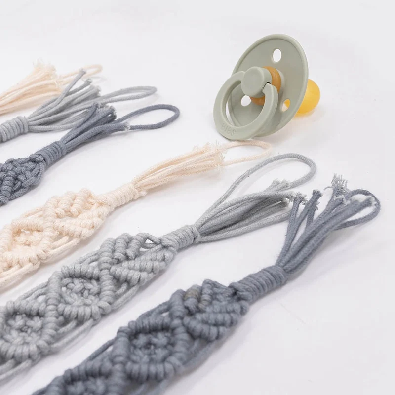 Младенческая малышка Weaved Прорезыватель игрушка детская пустышка цепь пустышка зажим крючком хлопок пустышка деревянный держатель бусин зажим для сосков