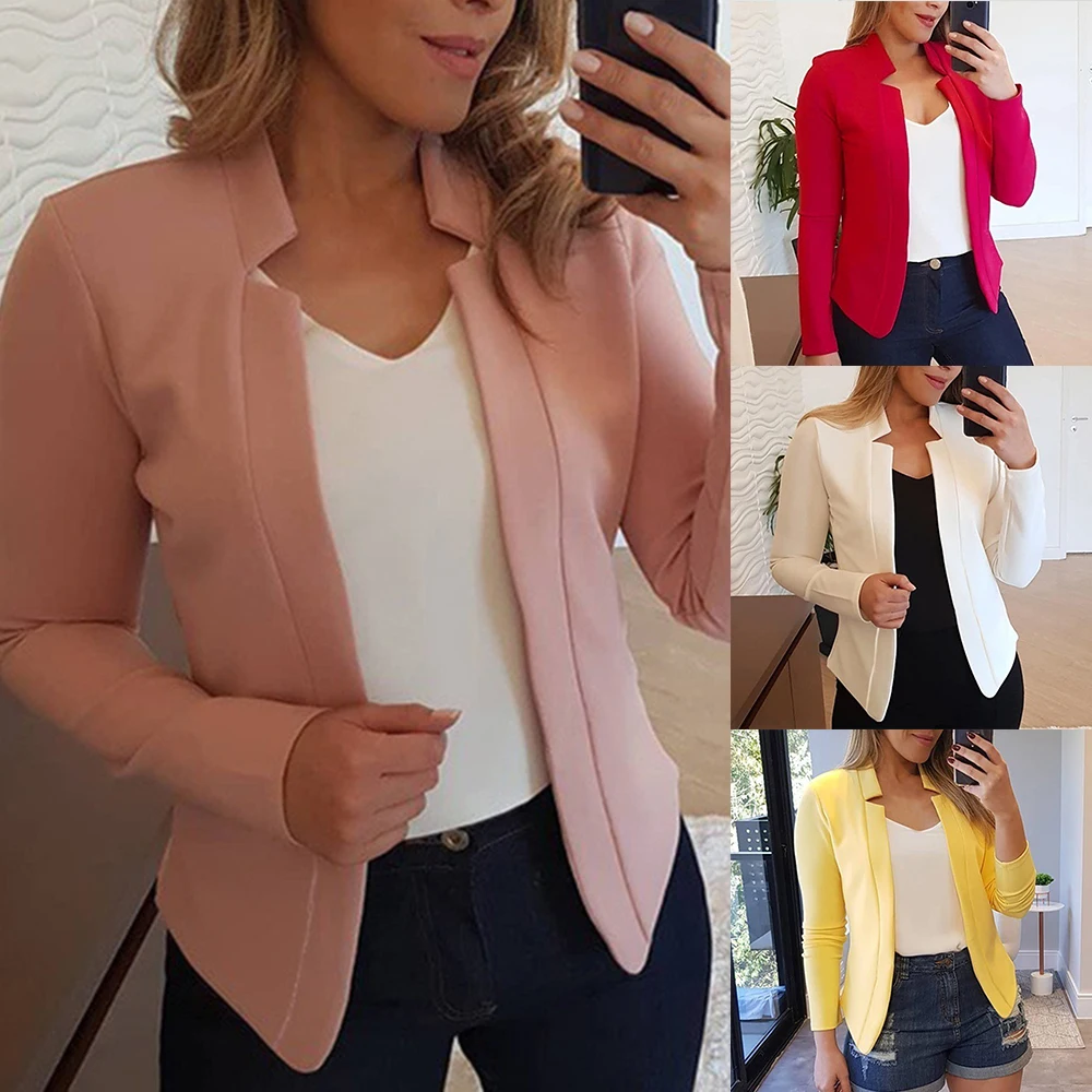 

Brand Women Blazer Fashion Spring Business Formal Blazers Lady Office Casual Suit Solid Jackets Coat Long-sleeved Slim Blazer