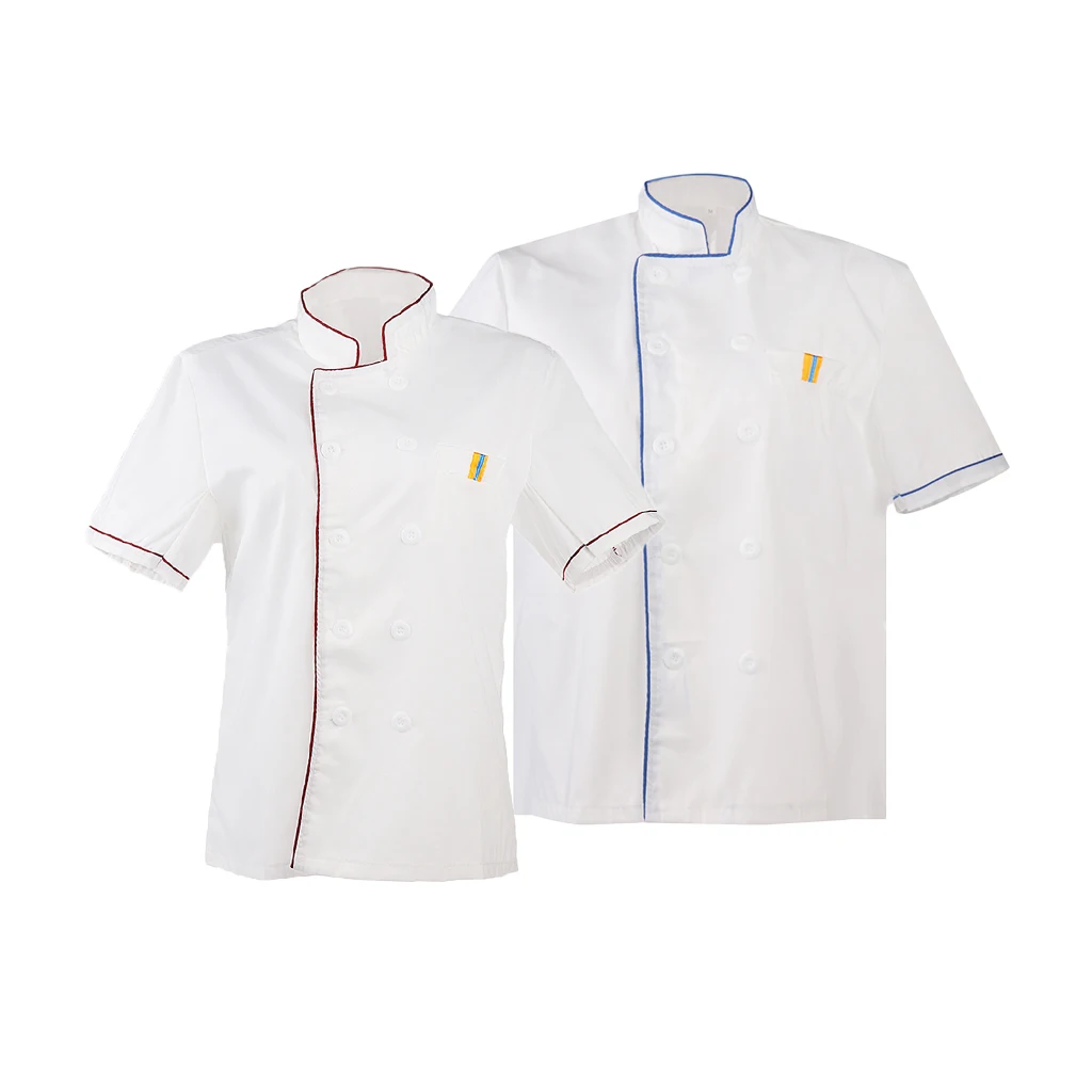 2/set White Chef Jackets Kitchen Uniform Short Sleeves Shirt Double Breast