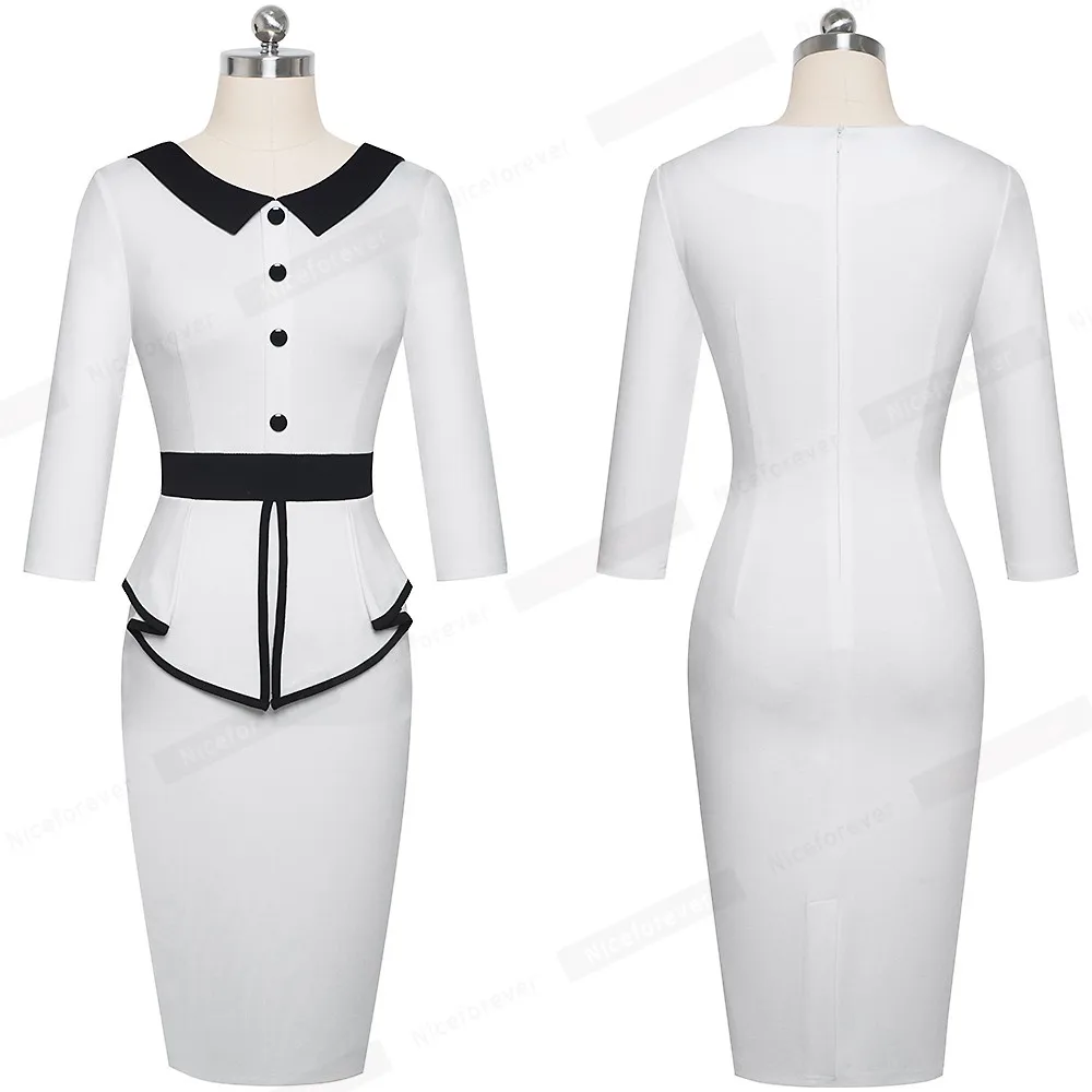 Alyowangyina Vestidos, деловое, официальное, зимнее, облегающее, женское платье, элегантное, контрастный цвет, пэчворк, офисное, с пуговицами, RuffleB558