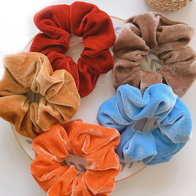 Winter Shiny Velvet Scrunchies Candy Color Soft Girls Hair Rope Hair Accessories Rubber Band Elastic Hair Bands Ponytail Holder mini hair clips