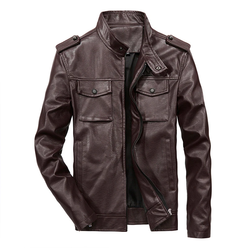 New Men's Spring Autumn PU Jackets Motorcycle Coats Stand Collar Outerwear Slim Fit Male Leather Coat Brand Clothing M-6XL,1525