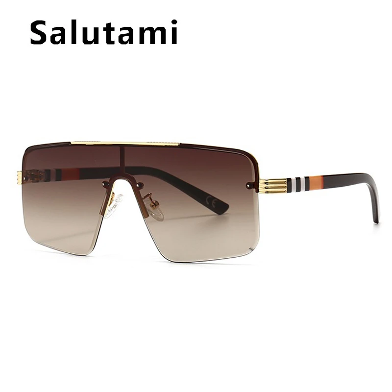 

Vintage Rimless One Piece Print Stripe Frame Sunglasses For Men Alloy Oversized Gradient Uv400 Driving Sun Glasses Women Eyewear