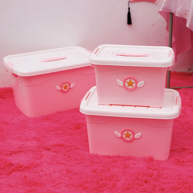 Cute Cardcaptor Sakura Soft Pink GIRL'S Heart Storage Box with Lid Finishing Box Plastic Debris Box Clothes Storage Box