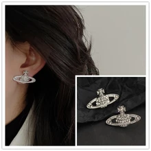 

2021 Trend Crystal Planet Stud Earrings For Women Fashion Hip Hop Creative Zircon Star Earring Female Accessories Jewelry Gift