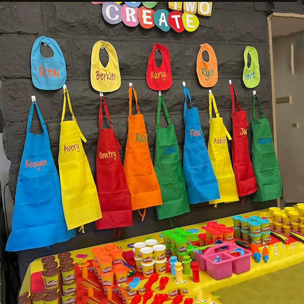 7 Colors Children&lsquo;s Personalized Kitchen Apron Name Kids Painting Baking Aprons Unique Child Birthday Party Gifts Supply