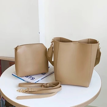 

Solid Color Leather Shoulder Bucket Bag For Women Designer Composite Bags Lady Handbags and Purses Female Crossbody Bag