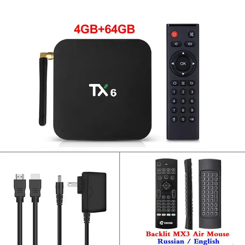 Android 9,0 Smart tv Box TX6 Allwinner H6 4GB ram 64GB rom 32G 4K 2,4G/5 GHz Dual WiFi 2G16G PK Q Plus мини медиаплеер - Цвет: 4GB64GB MX3