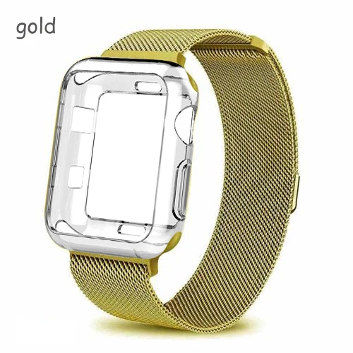 Ремешок+ чехол для apple watch Band Milanese Loop apple watch 4 3 band iwatch band 42 мм 38 мм correa 44 мм/40 мм pulseira ремешок для часов - Цвет ремешка: gold