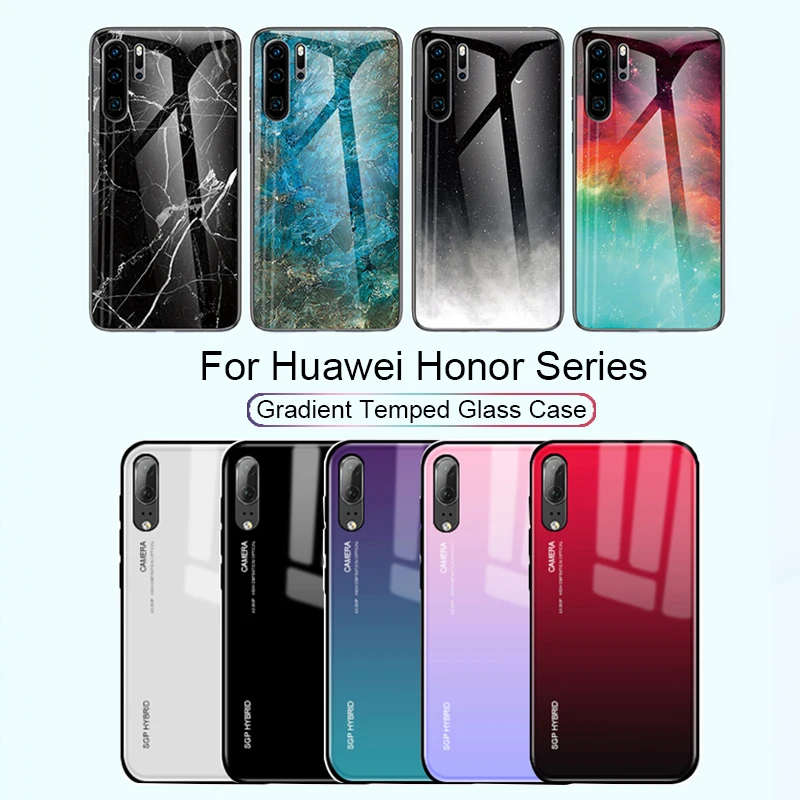 Градиентный чехол из закаленного стекла для Huawei honor 9 10 lite задний Чехол Honor 20 20pro