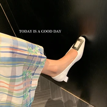 

2020 luxury shoes women designers heels woman shoes Basic Square heel Genuine Leather Square Toe Casual high heel ladies Work