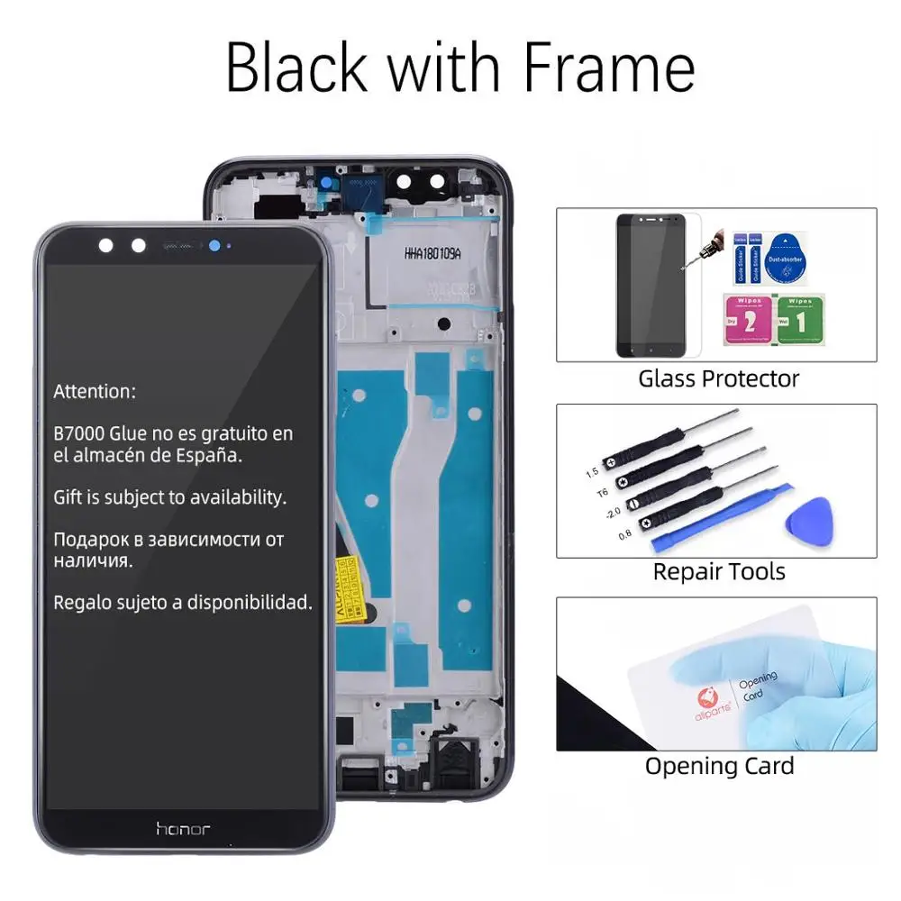 Black with Frame Дисплей для HUAWEI Honor 9 Lite экран в сборе с тачскрином на рамке 5.65'' черный белый золото серый синий lld-al00 al10 tl10 - Цвет: Black with Frame