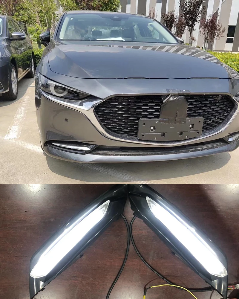 Для mazda axela светодиодный DRL дневные ходовые огни белый с желтым сигналом поворота передний бампер для автомобильного стайлинга