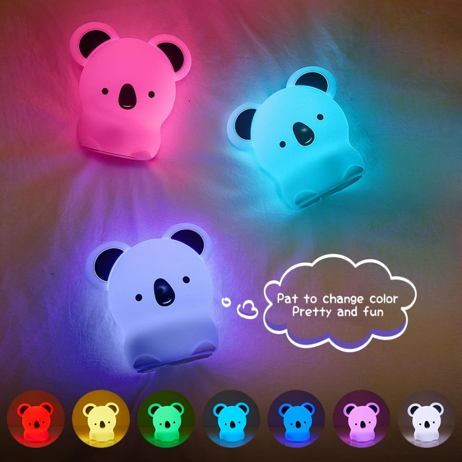 Koala LED Night Light Colorful Silicone Touch Sensor Remote RGB Dimming Bedside Desktop Lamp For Children Kids Baby Toy Gift moon night light