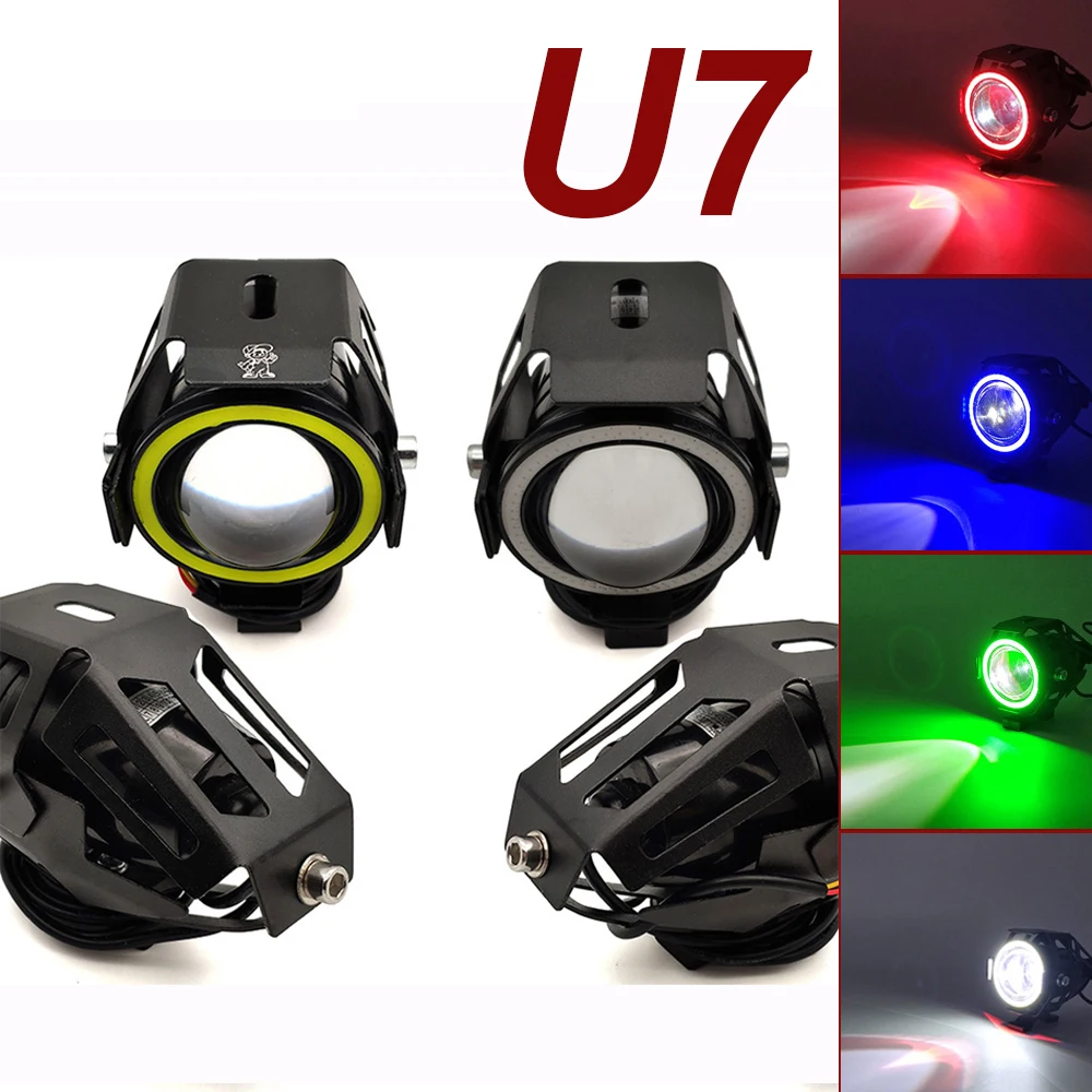 U7 LED Light Motorcycle Angel Eyes Headlight Spotlights Auxiliary
