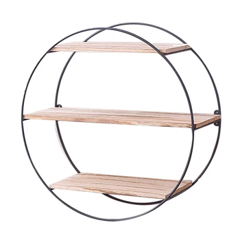 

Wrought Iron Wall Mounted Storage Bookshelf Floating Shelves Wall Hanging Display Shelf Organizer Home Decor Holder- Round Shape